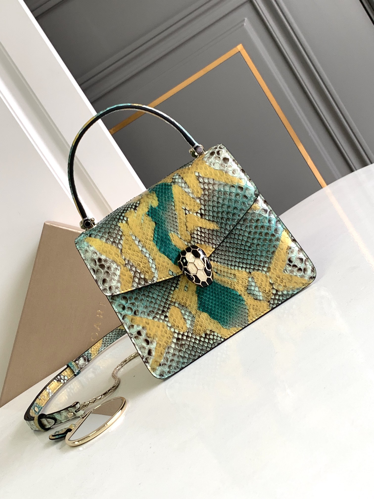 Bvlgari Serpenti Forever Mini Top Handle in Multicolor Python Skin